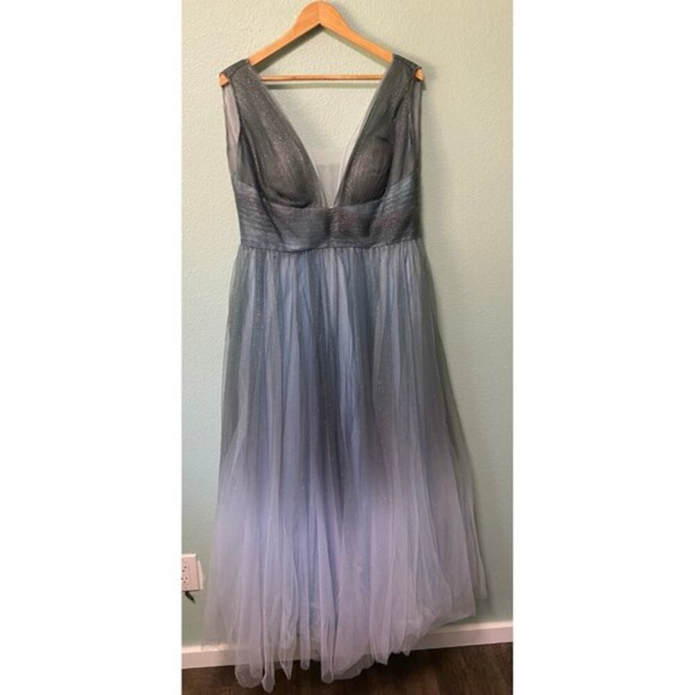 Mac Duggal Gray and White Sleeveless Gown